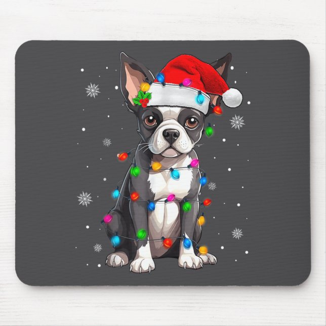 Boston Terrier Christmas Santa Hat  Mouse Mat (Front)