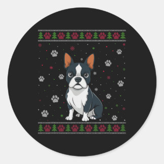 Boston Terrier Christmas Sweater Xmas Pet Animal D Classic Round Sticker