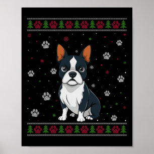 Boston Terrier Christmas Sweater Xmas Pet Animal D Poster