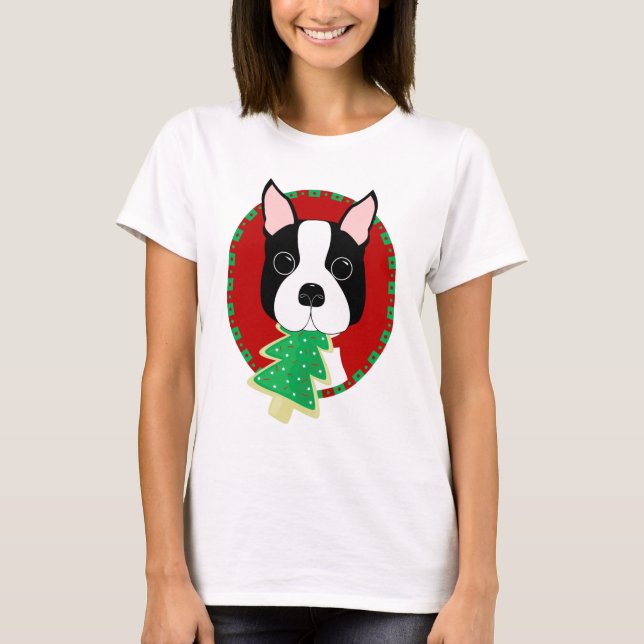 Boston Terrier Christmas T-Shirt (Front)