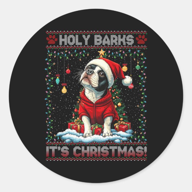 Boston Terrier Christmas Tree Decorations Dog Love Classic Round Sticker (Front)