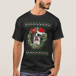 Boston Terrier Christmas Tree Dog Santa Xmas Tee P