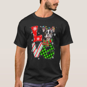 Boston Terrier Christmas Tree Lights Santa Dog Xma T-Shirt