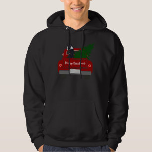 Boston Terrier  Christmas Tree Red Retro Truck Hoodie