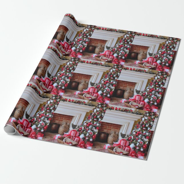 Boston Terrier Christmas Wrapping Paper (Unrolled)