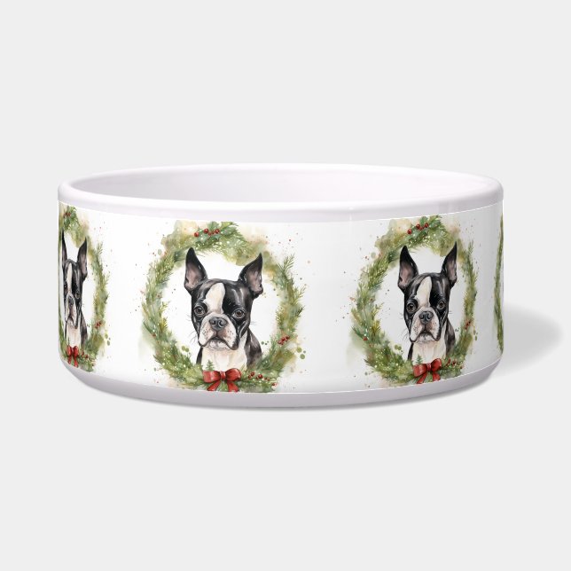 Boston Terrier Christmas Wreath Festive Pup  (Front)
