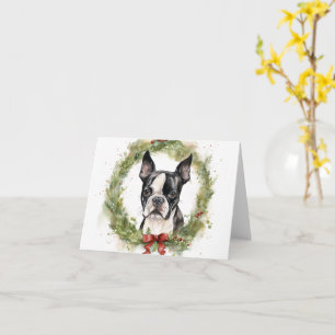 Boston Terrier Christmas Wreath Festive Pup Card