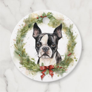 Boston Terrier Christmas Wreath Festive Pup  Favour Tags