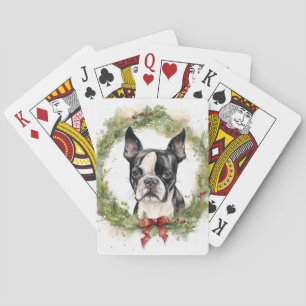 Boston Terrier Christmas Wreath Festive Pup  Playing Cards