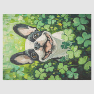 Boston Terrier Clover Field Painting Decoupage Tissue Paper