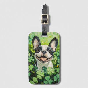 Boston Terrier Clover Field Painting Luggage Tag