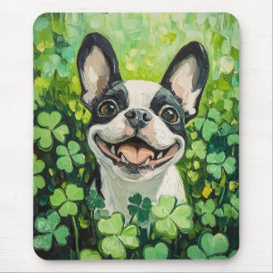 Boston Terrier Clover Field Painting Mouse Mat
