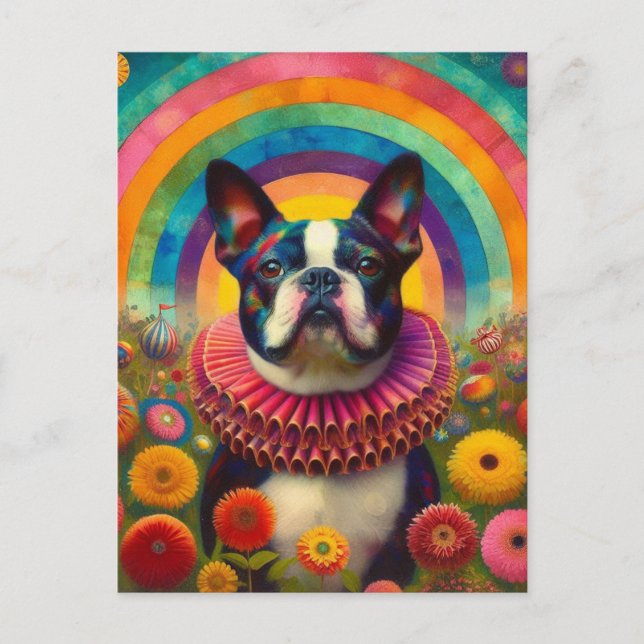 Boston Terrier Clown Collar Circus Postcard (Front)