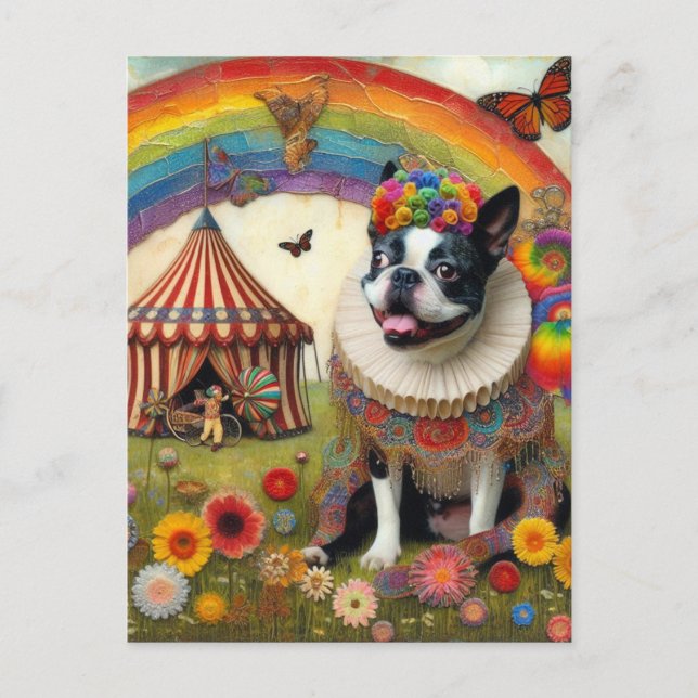 Boston Terrier Colourful Circus  Postcard (Front)