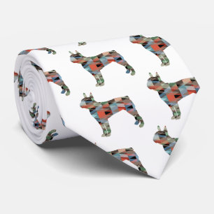 Boston Terrier Colourful Geometric Silhouette Tie