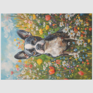 Boston Terrier Colourful Wildflower Field Decoupag Tissue Paper