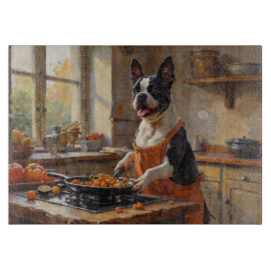 Boston Terrier Cooking in Kitchen Cutting Board