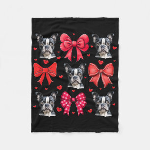Boston Terrier Coquette Bow Puppy Dog Mom Valentin Fleece Blanket