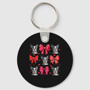 Boston Terrier Coquette Bow Puppy Dog Mom Valentin Key Ring