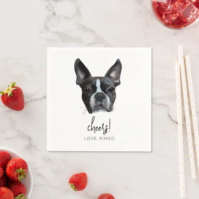 Boston Terrier Custom Dog Wedding Cocktail Napkins (Insitu)
