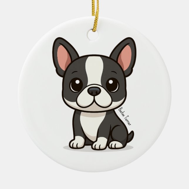 Boston Terrier Custom Name Ceramic Tree Decoration (Front)