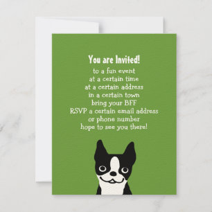 Boston Terrier - Cute Dog with Custom Text Invitation