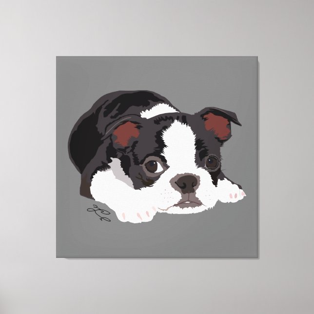 Boston Terrier Cute Puppy Aesthetic Fine Art Canvas Print (Front)