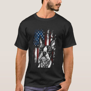 Boston Terrier Dad Dog Lovers American Flag 4th Of T-Shirt