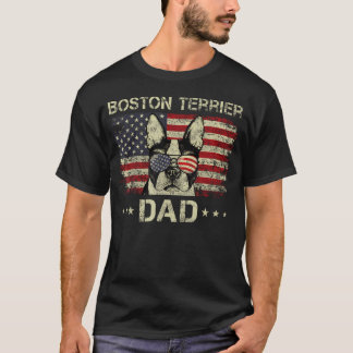 Boston Terrier Dad Dog Lovers American Flag 4Th T-Shirt