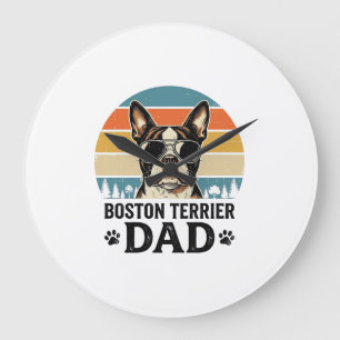 Boston Terrier Dad Vintage Dog Lover Design_1 Large Clock