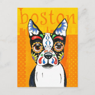 Boston Terrier Day of the Dead Postcard