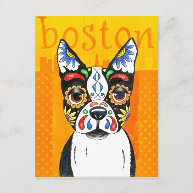 Boston Terrier Day of the Dead Postcard (Front)