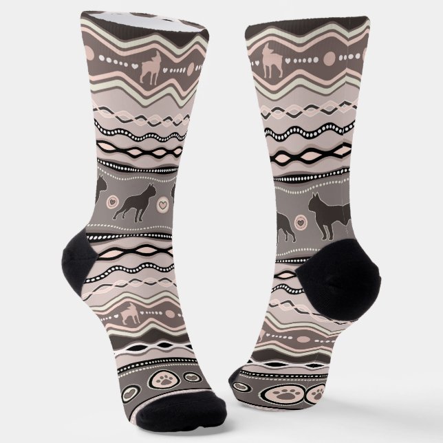 Boston Terrier - Decorative Pattern in pastels Socks (Angled)