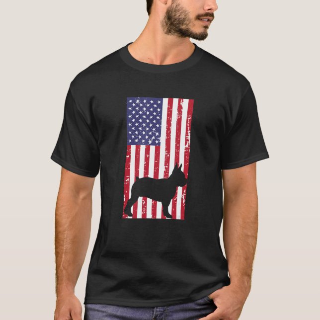 Boston Terrier Distressed Patriotic All American U T-Shirt (Front)