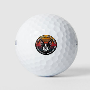 Boston Terrier distressed sunset retro dog face  Golf Balls