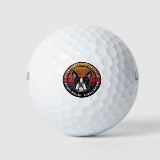 Boston Terrier distressed sunset retro dog face  Golf Balls