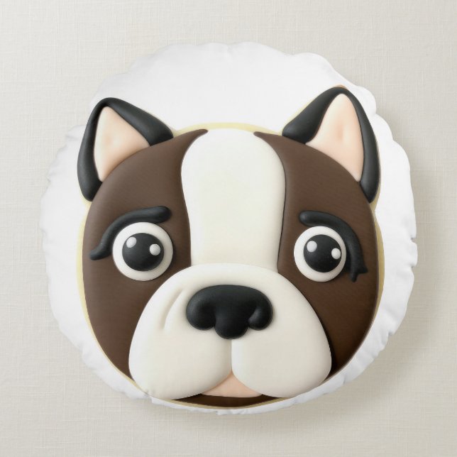 Boston Terrier Dog 3D Inspired Round Cushion (Front)