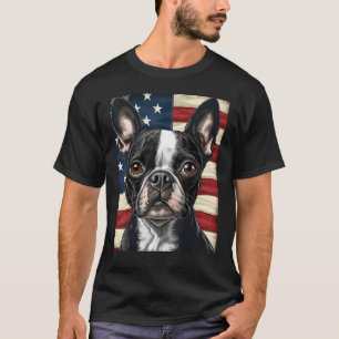 Boston Terrier Dog American Flag 4th of July Patri T-Shirt