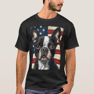Boston Terrier Dog American Flag 4th of July Patri T-Shirt
