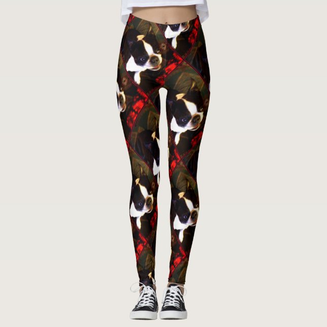 Boston Terrier dog art leggings (Front)