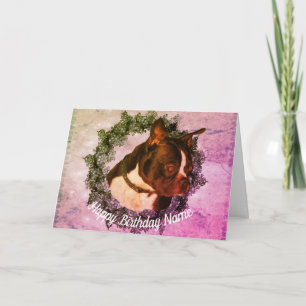 Boston Terrier Dog Art Personalised Birthday Card