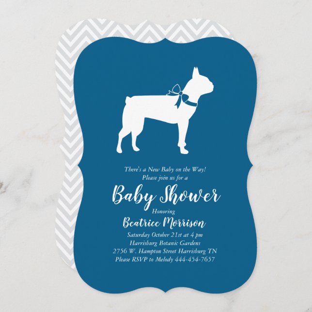 Boston Terrier Dog Baby Shower Blue Boy Invitation (Front/Back)
