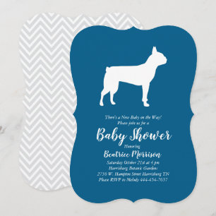 Boston Terrier Dog Baby Shower Blue Boy Invitation