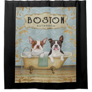 Boston Terrier Dog Bathroom Shower Curtain