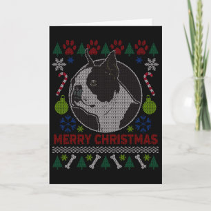 Boston Terrier Dog Breed Ugly Christmas Sweater Holiday Card