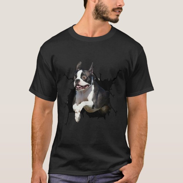 Boston Terrier Dog Breeds Dogs Puppy Decal Crack   T-Shirt (Front)