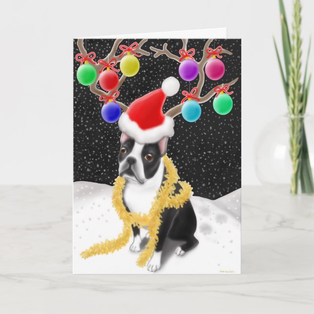 Boston Terrier Dog Christmas Card (Front)