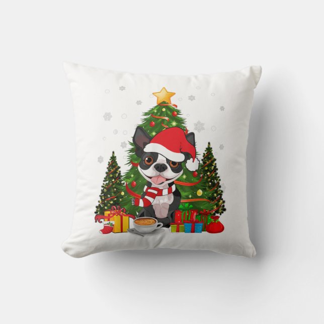 Boston Terrier Dog Christmas Is Gift Coffee Light Cushion (Front)
