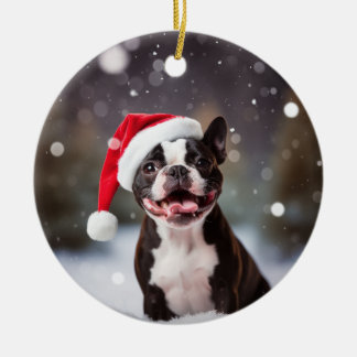 Boston Terrier Dog Christmas Keepsake Ceramic Tree Decoration