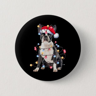 Boston Terrier Dog Christmas Lights Xmas Dog T Shi 6 Cm Round Badge